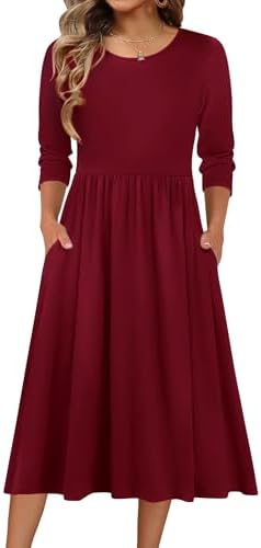 Zeagoo 3/4 Sleeve Women's Dress Casual Aline Summer Fall Midi Long Dresses