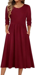 Zeagoo 3/4 Sleeve Women's Dress Casual Aline Summer Fall Midi Long Dresses