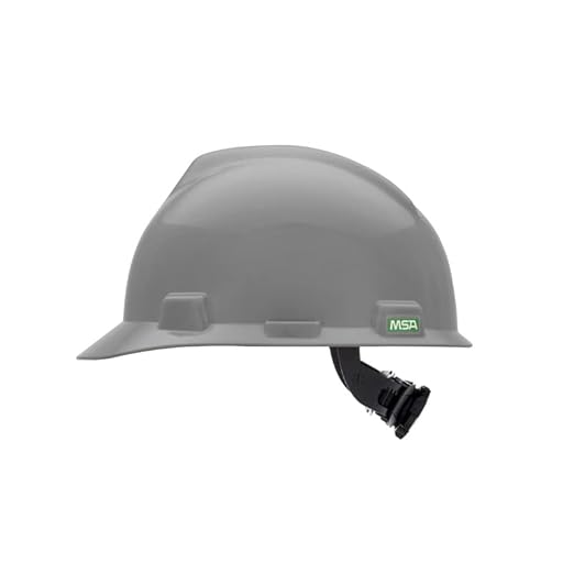 MSA 495855 V-Gard Cap Style Safety Hard Hat With Fas-Trac III Ratchet Suspension | Polyethylene Shell, Superior Impact Protection, Self Adjusting Crown Straps - Standard Size in Silver