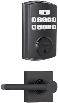 Brinks Fingerprint Door Lock with Lever – Keyless Entry Biometric Lock, Electronic Keypad Fingerprint Deadbolt with Auto-Locking, Front Door Lock and Interior Lever Set, Easy Installation, Matte Black