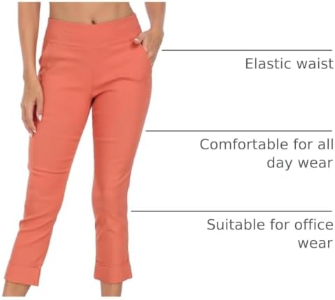 HDE Pull On Capri Pant for Women w/Pockets Elastic Waist Cropped Work Pant