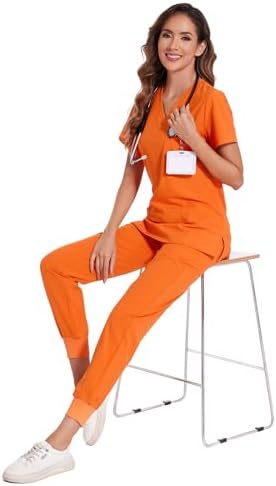COZYFIT Scrubs for Women Set - Stretch V-Neck & Jogger Pant with 9 Pockets