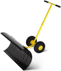 Garvee Snow Pusher with Wheels, 29" Heavy Duty Steel Blade, Adjustable Angle & Height Handle for Effortless Driveway Snow Removal, Ground Protection Base.