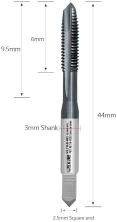Tools M2.5 x 0.45 Spiral Point Threading Tap, Metric Machine Threading Tap High Speed Steel Cobalt(HSSCo) with AlTiN Coating, Round Shank with Square End， H2 Tolerance, 2pcs