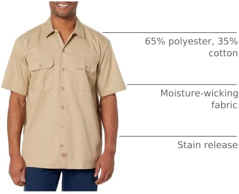Dickies Men’s Short Sleeve Work Shirt – Durable Twill Button Down Shirts for Men, Lightweight Uniform for Daily Wear