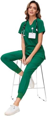 COZYFIT Scrubs for Women Set - Stretch V-Neck & Jogger Pant with 9 Pockets