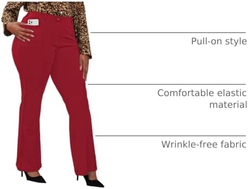 DGD Wrinkle-Free Stretch Dress Pants Plus Size for Women Pull-on Pant Ease into Comfort Office Pant