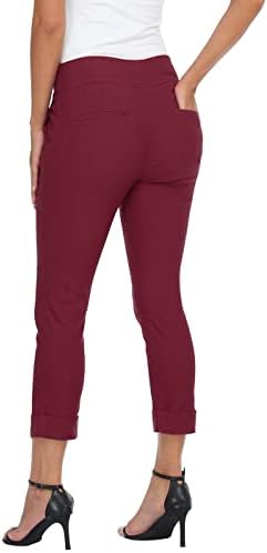 HDE Pull On Capri Pant for Women w/Pockets Elastic Waist Cropped Work Pant