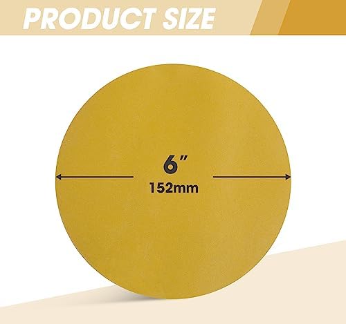 CowboyBOB 100 PCS 6 Inch Gold PSA Sanding Discs 400 Grit Self Adhesive Sticky-Back Sandpaper for DA Sander Finishing Abrasive Sand Paper Woodworking Wood Metal Sanding Disc Roll