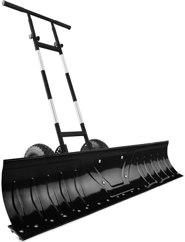 Best Choice Products 48in Heavy-Duty 2-Wheel Snow Pusher Hand Plow for Snow Removal w/Wheels, Adjustable Handle, Blade Angle - Black