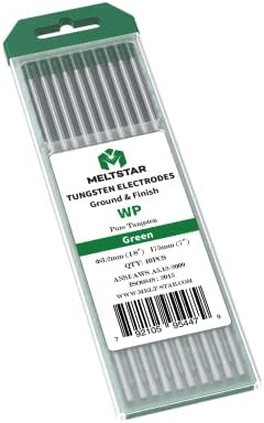 TIG Welding Tungsten Electrodes Pure Tungsten 1/8” x 7” (Green, WP) 10-Pack