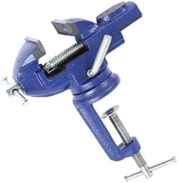 360-degree Swivel Table Vise Clamp, 50mm Blue Clamp-on Bench Vise for Woodworking Repair and Teaching Tool, Portable Mini Workholding Device for Home and Workshop