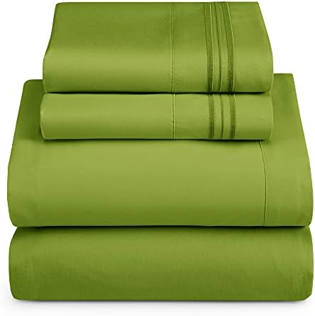 Hearth & Harbor Twin Size Sheets - 3 Piece Bed Sheet Set, Hotel Luxury Double Brushed Bed Sheets - Extra Soft Bedding Sheets & Pillowcases, Twin, Calla Green