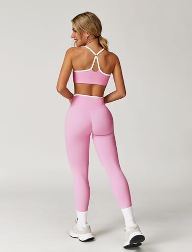ABOCIW Workout Sets for Women 2 Piece Color Block Strappy Sports Bra High Waist Shorts Gym Yoga Pilates Outfits