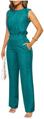Floerns Women's 2 Piece Sets Dressy Outfits Bussiness casual Crew Neck Sleeveless Blouse and Elegant Pants Set