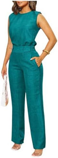Floerns Women's 2 Piece Sets Dressy Outfits Bussiness casual Crew Neck Sleeveless Blouse and Elegant Pants Set