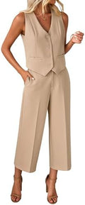luvamia Vest Pant Suits for Women Dressy Wide Leg 2 Piece Sets Work Outfits