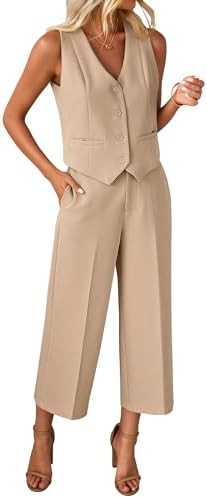 luvamia Vest Pant Suits for Women Dressy Wide Leg 2 Piece Sets Work Outfits