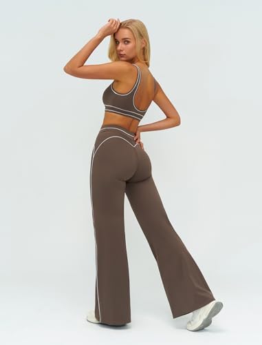 ABOCIW Two Piece Workout Sets for Women Racerback Tank Top Matching High Waist Wide Leg Yoga Pants Pilates Outfits