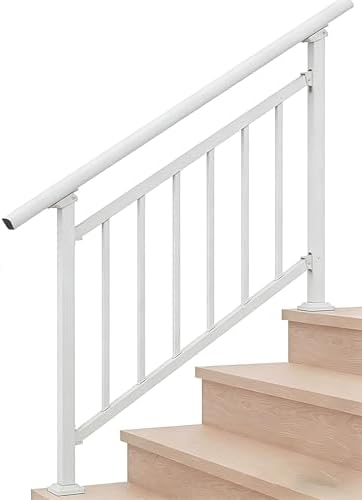Hand Rails for Outdoor Steps，Stair Handrail & Indoor Stair Railing Kit，Railings for Outdoor Steps for Fence & Outdoor Steps (1, White-with Balusters, 4 Step)