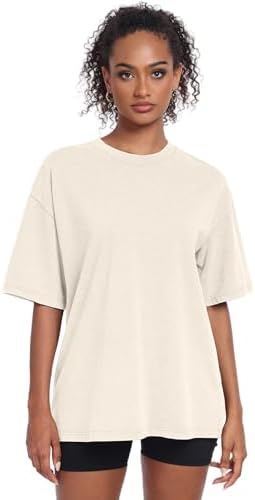 Womens Vintage Oversized T Shirts Acid Washed Baggy Cotton Tee Workout Gym Shirts Boyfriend Short Sleeve Tops
