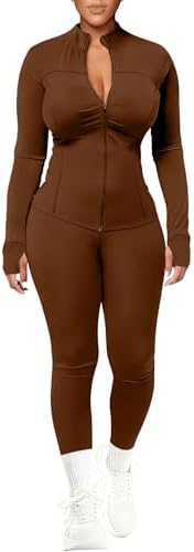 UOUA Womens Workout Set 2 Piece Outfit Bodycon Gym Tracksuit