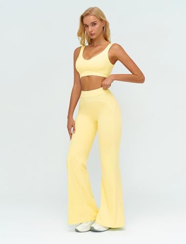 ABOCIW Two Piece Workout Sets for Women Racerback Tank Top Matching High Waist Wide Leg Yoga Pants Pilates Outfits