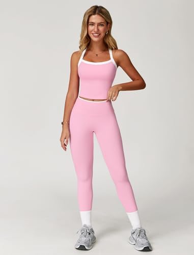 ABOCIW Workout Sets for Women 2 Piece Padded Sports Bra Tank Top High Waist Leggings Sets Gym Yoga Work Out Clothes