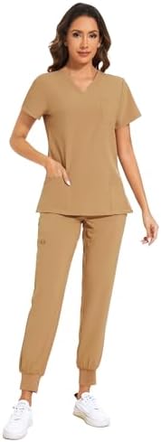 COZYFIT Scrubs for Women Set - Stretch V-Neck & Jogger Pant with 9 Pockets