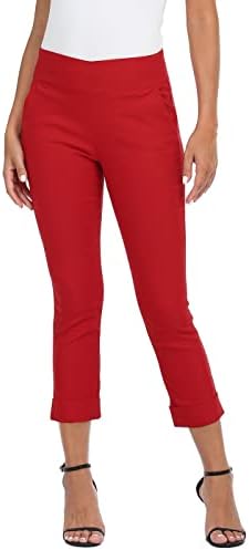 HDE Pull On Capri Pant for Women w/Pockets Elastic Waist Cropped Work Pant