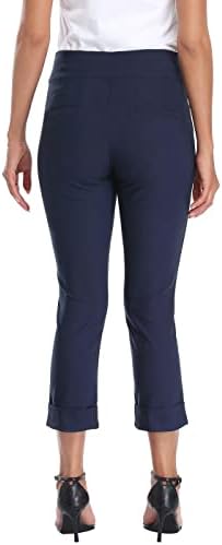 HDE Pull On Capri Pant for Women w/Pockets Elastic Waist Cropped Work Pant