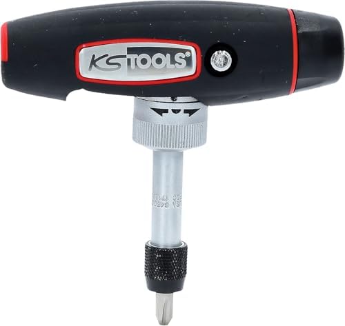 KS Tools T-Handle Ratchet Bit Screwdriver, 1/4" Drive, Swiveling Design, 24 Teeth, 140mm, Ergonomic Handle