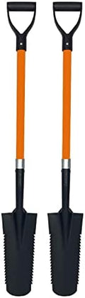 Ashman Drain Spade Teeth Shovel (2 Pack) - 48 Inches Long Handle Spade with D Handle Grip - Durable Handle with a Thick Metal Blade - Multipurpose Premium Quality Orange
