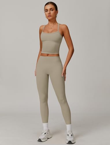 QBGJTD Womens Workout Sets Two Piece Cross Back Tank Top Matching High Waist Leggings Sets Gym Outfits Work Out Clothes
