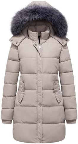 GGleaf Women's Winter Puffer Coat with Removable Fur Hood Warm Snow Jacket