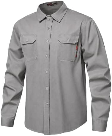 FR Shirt 7oz Fire Resistant Shirts Men's,CAT2 Welding Shirt 100% Cotton Flame Resistant Shirts Gray (Large)