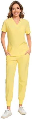 COZYFIT Scrubs for Women Set - Stretch V-Neck & Jogger Pant with 9 Pockets
