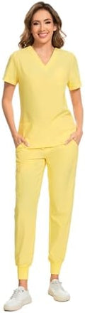 COZYFIT Scrubs for Women Set - Stretch V-Neck & Jogger Pant with 9 Pockets