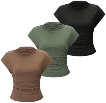 OYOANGLE Women's 3 Pack Business Casual Outfits Mock Neck Ribbed Tank Tops