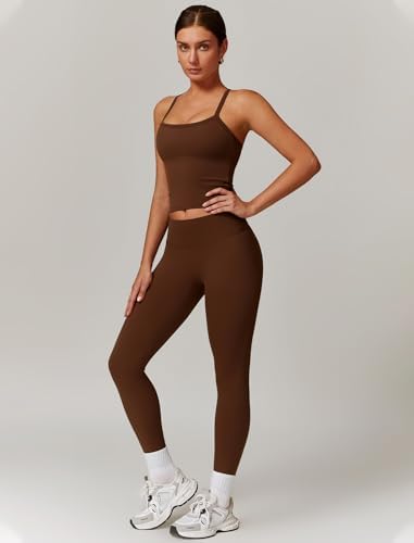QBGJTD Womens Workout Sets Two Piece Cross Back Tank Top Matching High Waist Leggings Sets Gym Outfits Work Out Clothes