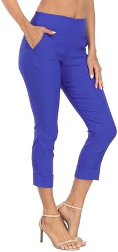 HDE Pull On Capri Pant for Women w/Pockets Elastic Waist Cropped Work Pant