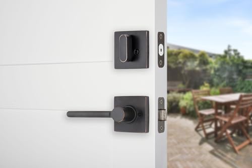 BRINKS Contemporary Keyed Entry Door Handleset with Lever and Deadbolt, Modern Front Door Lock Set, Easy Install, Pick-Resistant (Straight Lever, Tuscan Bronze)