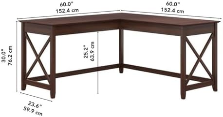 Bush Furniture Key West 60W L Shaped Desk with Mobile File Cabinet and Desktop Organizers, Bing Cherry