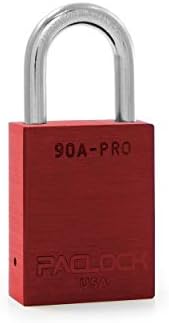 PACLOCK's 90A-PRO Padlock, 1/4" Diameter Hard. Stainless Steel Shackle, 1-3/16" Tall, High Performance 7-Pin Cylinder w/ 1 Key, Keyed Differently, Red