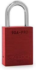 PACLOCK's 90A-PRO Padlock, 1/4" Diameter Hard. Stainless Steel Shackle, 1-3/16" Tall, High Performance 7-Pin Cylinder w/ 1 Key, Keyed Differently, Red