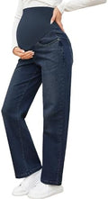 fitglam Women's Maternity Jeans Straight Leg Relaxed Fit Over Belly Pregnancy Denim Work Pants Maternity Clothes with Pockets