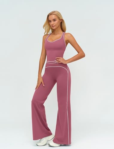 ABOCIW Two Piece Workout Sets for Women Racerback Tank Top Matching High Waist Wide Leg Yoga Pants Pilates Outfits