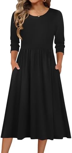 Zeagoo 3/4 Sleeve Women's Dress Casual Aline Summer Fall Midi Long Dresses