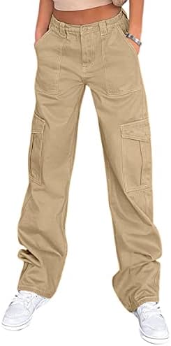 Lepunuo Cargo Pants for Women High Waisted Casual Pants Baggy Stretchy Wide Leg Y2K Streetwear with 6 Pockets