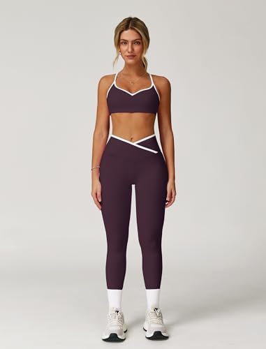 ABOCIW Workout Sets for Women 2 Piece Color Block Strappy Sports Bra High Waist Shorts Gym Yoga Pilates Outfits